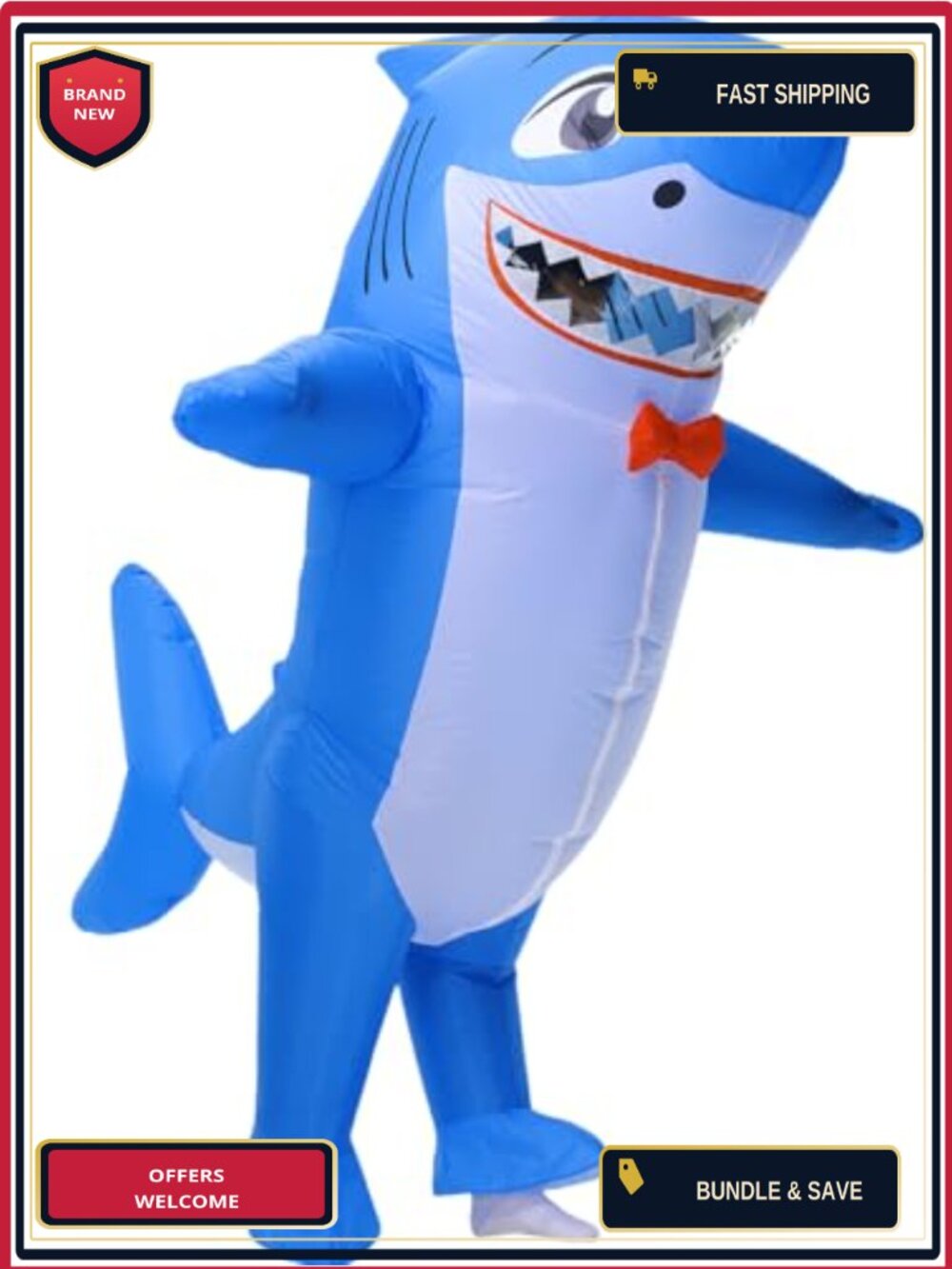 Inflatable Shark Costume 100% Polyester Blow Up Suit One Size Adult Halloween